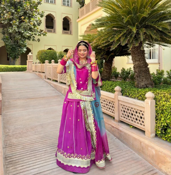 Trending Natural Crepe With Boutique Design Work Twotone Rajputi Poshak