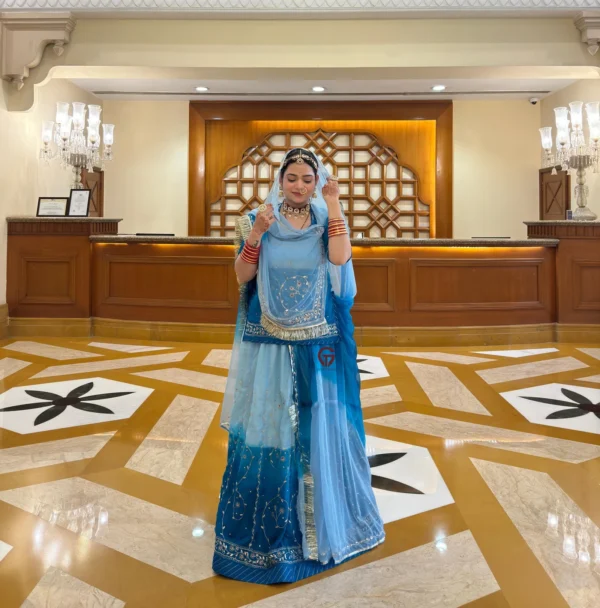 Humrahi Pure Saded With Zari Kasab Pitten In SkyBlue Colour Poshak