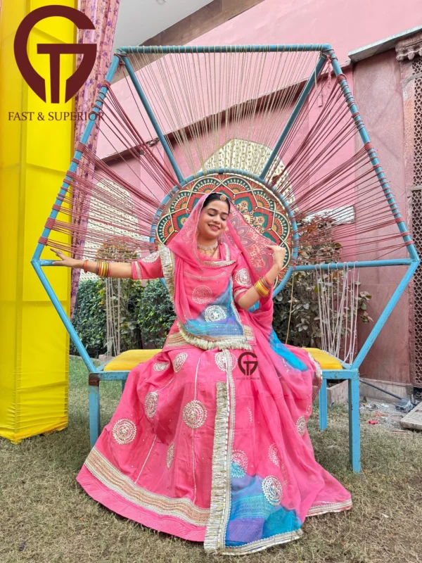 Deep pink colour rajputi poshak