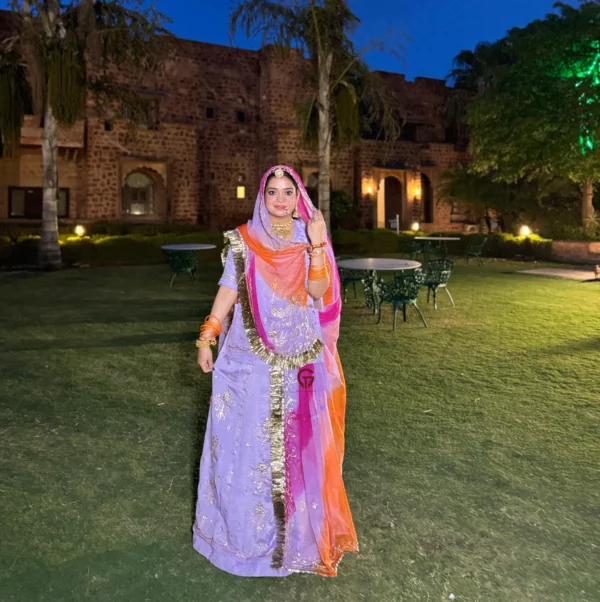 Tricolour Symphony:Crepe Lahriya Humrahi With Kasab Zari Rajputi Poshak
