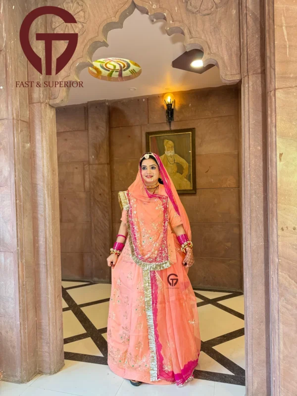 Peachy Perfection:Important Upada Silk Humrahi Rajputi Poshak