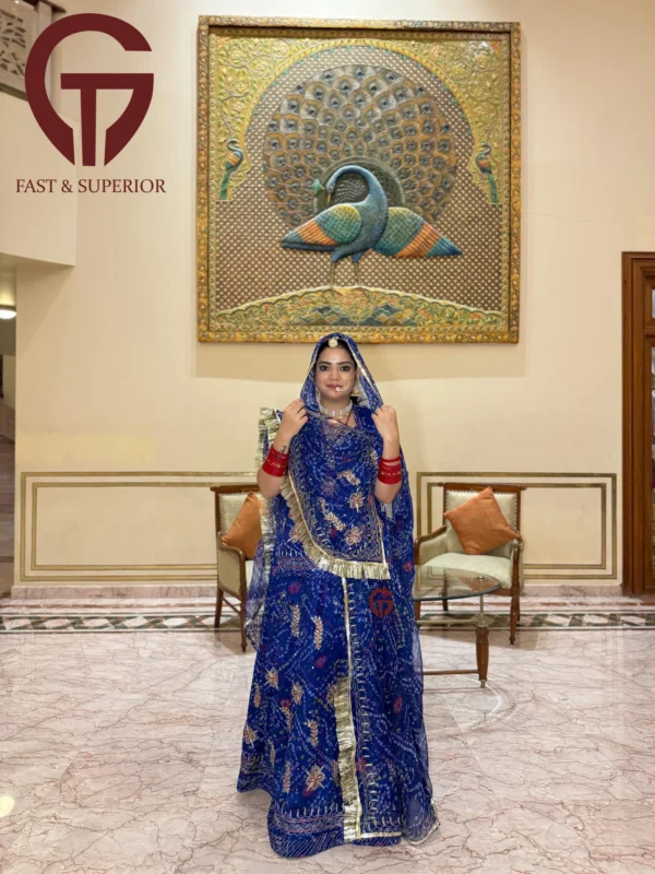 Marwari Colour Beautyfull Humrahi Pure Bandej Poshak In Blue Coloured